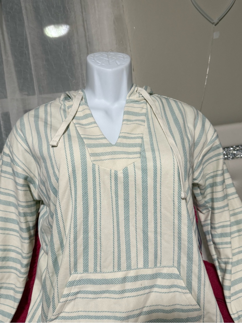 Hurley Striped Hooded Baja in Cream and Teal - Picture 3 of 8